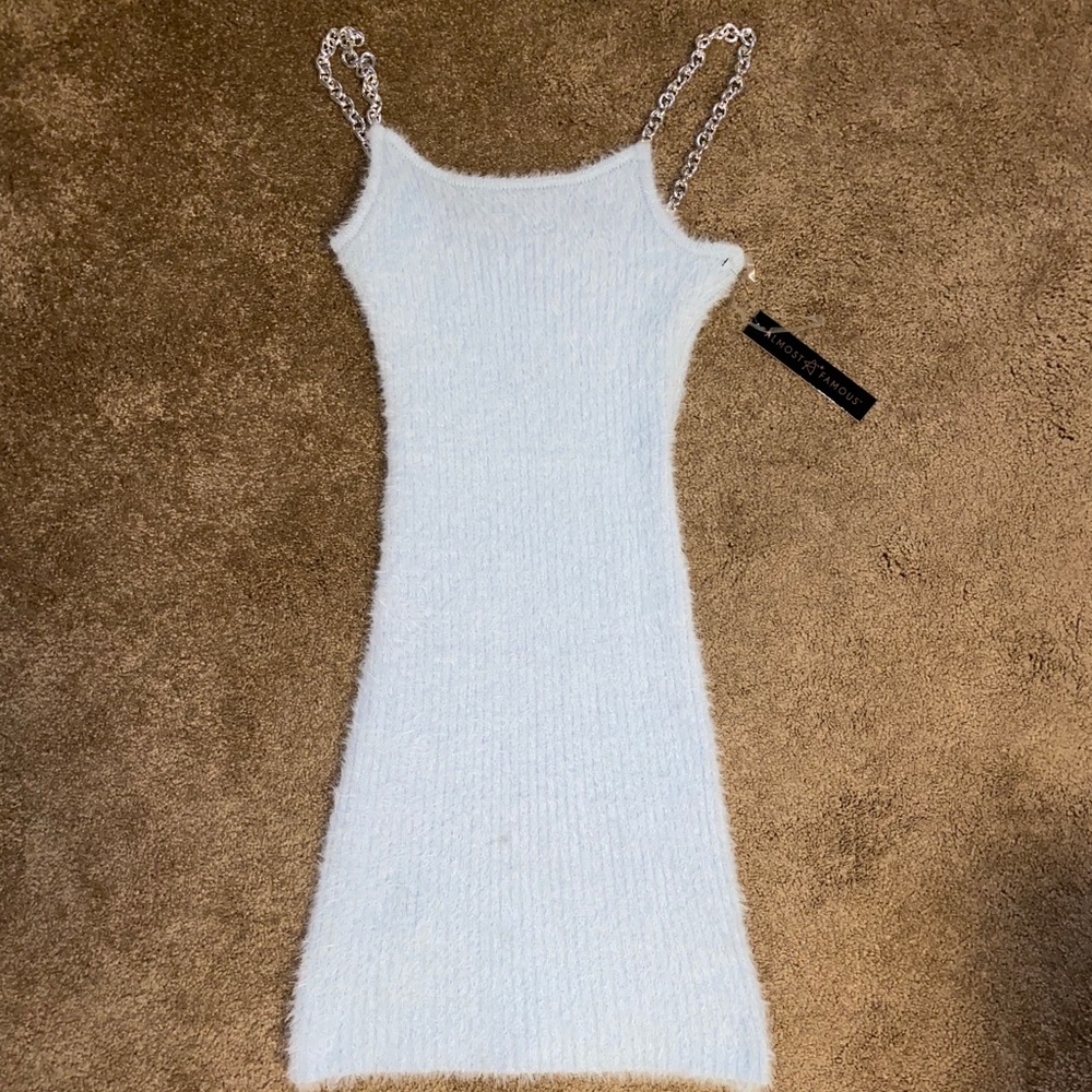 NWT Fuzzy baby blue chain dress
